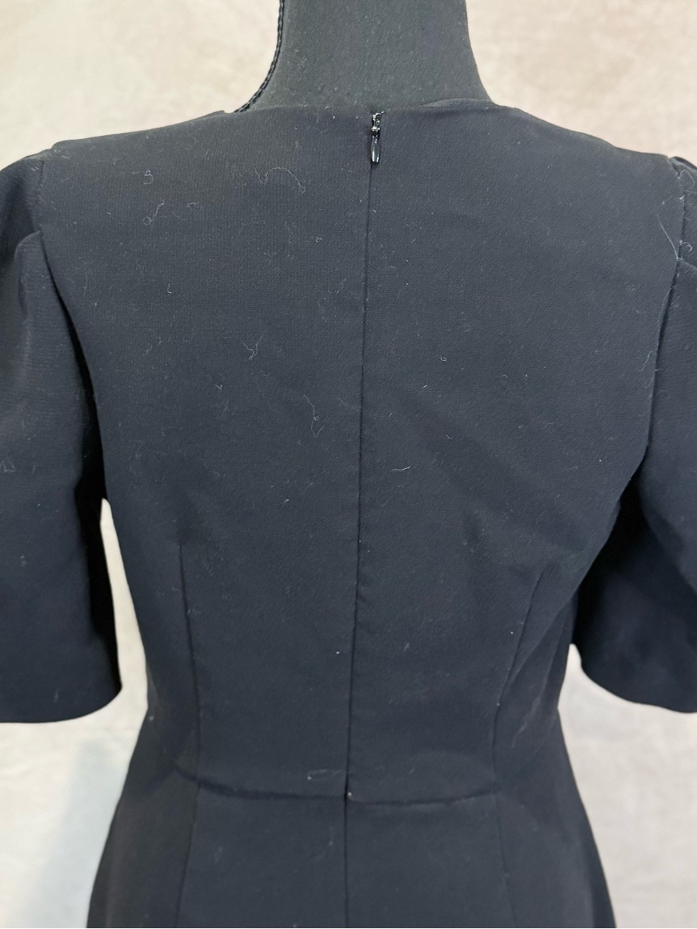 Ann Taylor Black Midi Sheath Dress with V-Neck and Puff Sleeves - Picture 12 of 12